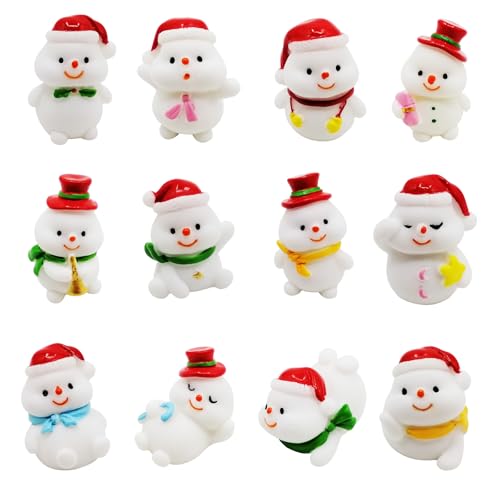 EMiEN 12 PCS Miniature Christmas Snowman,Ornament Kits for DIY Christmas Scene,Mini Snowman,Party Decoration,Micro Landscape Accessories