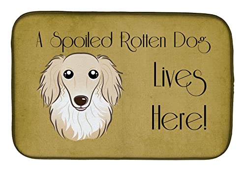 Caroline's Treasures BB1460DDM Longhair Creme Dachshund Spoiled Dog Lives Here Dish Drying Mat Absorbent Dish Drying Mat Pad for Kitchen Counter Dish Drainer Mat for Countertop, 14 x 21", Multicolor