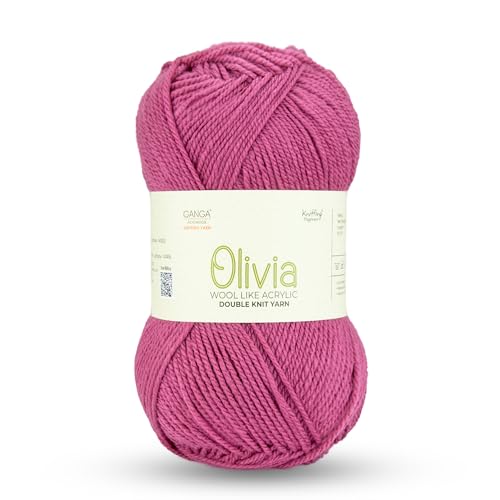 Image of Ganga Acrowools Acrylic Olivia, Double Knit Yarn. Hand Knitting and Crochet Yarn. Oekotex Class 1 Certified. Pack of 2 Balls - 100Gms Each.Shade No -OLV054 Rasberry Rose