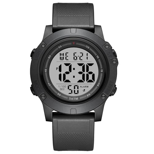 GOLDEN HOUR Reloj Digital Hombre, Resistente al Agua hasta 5 ATM, Deportivo, con Correa de Silicona, Retroiluminación, Fecha, Semana, Mes y Cronómetro, con Pantalla LCD Grande