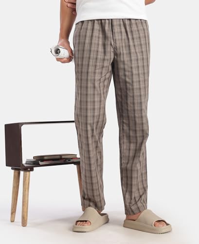 Image of Jockey 9009 Men Super Combed Cotton Woven Fabric Regular Fit Checkered Pyjama with Side Pockets