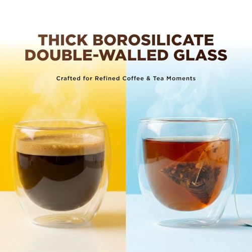 Image of Aura Double Walled Glass Coffee and Tea Mug | Heat Resistant Glass (250ml) | Premium Clear Borosilicate Glass | Tea & Coffee Cup | Elegant Cups for Home & Office