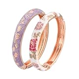 UJOY Fashion Cloisonne Bracelets Set Plated Enameled Jewelry Spring Hinged Metal Cuff Bangles Gift Box Packed 55A80-55A113 Purple White