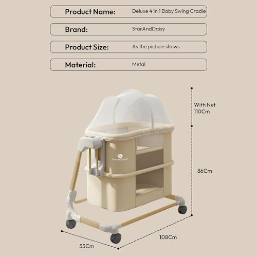 Image of StarAndDaisy Baby /Automatic Cradle for Newborn 0-2 Years boy & Girl with 5-Speed Swing & Musical Timer, Adjustable Height Baby Crib /Jhula with Mosquito Net & Safety Lock (Khaki)