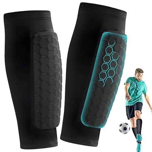 Luriseminger 1 Par Espinilleras de Fútbol, Antideslizantes Calcetines de Espinilleras Transpirables, Elásticas Espinilleras Calcetines Manga, Protecciones de Anticolisión Celular para Deportes (M)