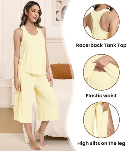 Image of NACHILA Bamboo Viscose Pajamas for Women Racerback Tank Capri Set