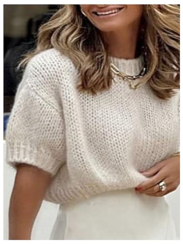Image of GORGLITTER Women's Puff Short Sleeve Crop Cropped Sweaters Top Cute Outfits | Old Money Outfits Women, Date Night Outfit for Women, Going Out Tops Trendy, Knit Tops Sweater