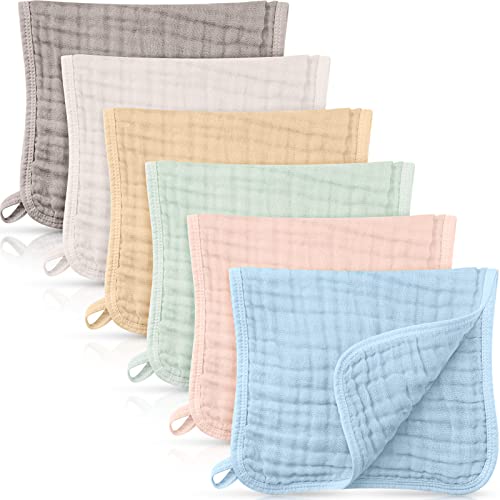 Image of Irenare 6 Pieces Large 20x10 Inch Muslin Burp Cloths Multi-Colors Muslin Washcloths Baby Burping Cloth Diapers 6 Absorbent Layers Muslin Face Towels for Baby (Multiple Colors, Classic Patterns)