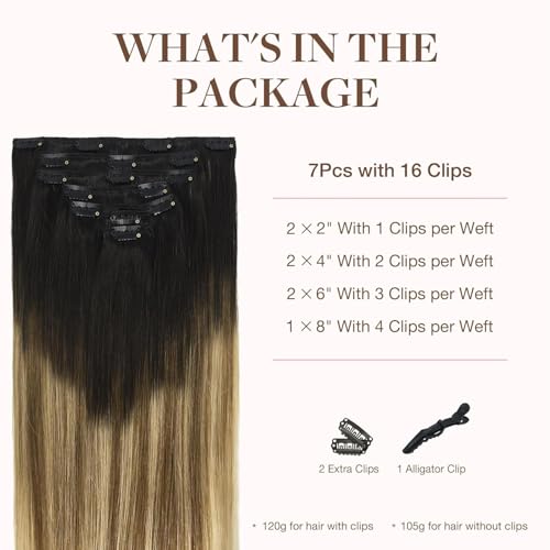 Image of GOO GOO Clip in Hair Extensions Real Human Hair, Remy Human Hair Extensions Clip ins for Women, Natural Human Hair, 14inch 120g 7Pcs, 2 /6 /18 Balayage Brown to Dirty Blonde