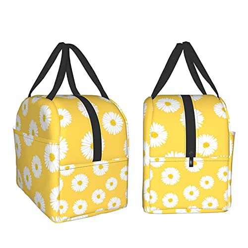 Insulated Lunch Bag For Women, Cooler Tote Reusable Lunch Box Container For Work Office Travel Picnic White Aster Daisy Yellow #TOP3