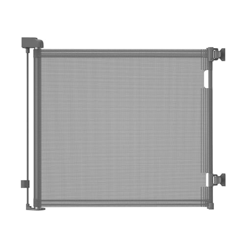 dearlomum Retractable Baby Gate,Mesh Baby Gate or Mesh Dog Gate,33" Tall,Extends up to 55" Wide,Child Safety Gate for Doorways, Stairs, Hallways, Indoor/Outdoor（Grey,33"x55"