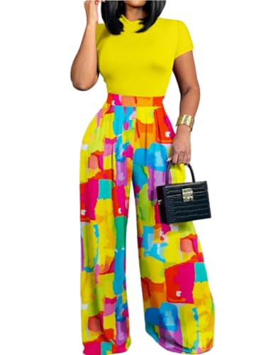 HBQ Women 2 Piece Outfits Short Sleeve Top and Flowy