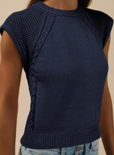 Dokotoo Womens Sweaters Crewneck Cable Knit Vest Tops for Women 2025 Fall Fashion Clothing Cap Sleeve Sweater Vest3