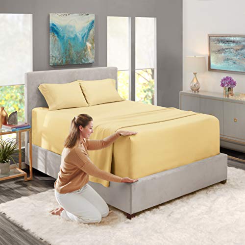 Image of Nestl King Bed Sheet Set - Vanilla Yellow - 4-Piece Extra Deep Pocket | Instantly Soft, Night-One Ready (No Wash Required). Fits Extra Deep Pockets up to 24 Inches, 360-Degree Elastic Grip