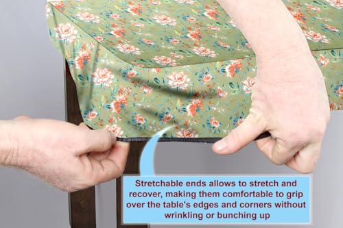 Image of The Furnishing Tree Elastic Cotton Square Dining Table Cover 42x42 in Inches Floral Multicolor on Greenish Base
