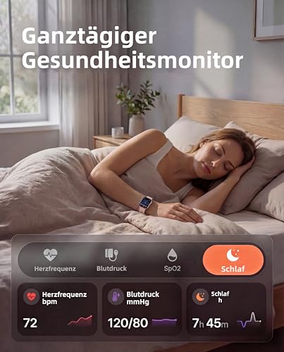 Smartwatch Damen Herren, 1.83" HD Fitnessuhr & Fitness Tracker mit Schrittzähler/Blutdruckmessung/Pulsuhren/Telefonfunktion, Schlaftracker… – Ansicht 2