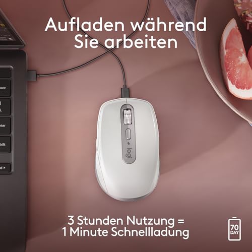 Logitech MX Anywhere 3S for Mac, kompakte kabellose Bluetooth-Maus, 8K-DPI-Abtastung auf jeder Fläche, leise Klicks, USB C, kabellose Maus für MacBook Pro, MacBook Air, iMac, iPad - Hellgrau 5