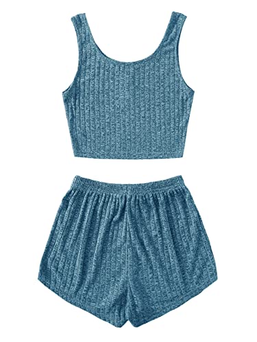 Image of SOLY HUX Women's Button Front Ribbed Knit Tank Top and Shorts Pajama Set Sleepwear Lounge Sets
