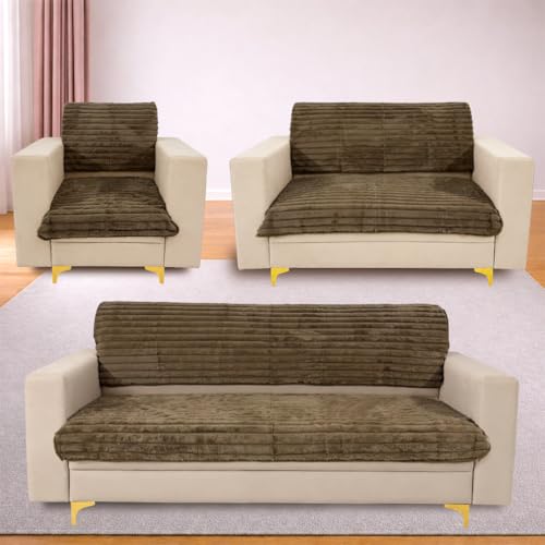 Image of Homerz Premium Rabbit Fur Sofa Cover with Anti-Skid Backing, Soft Plush Fabric Sofa Protector for Living Room Furniture (Coffee, 6 (3+2+1) Seater, Seat Cover with Backrest)