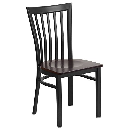 Image of Flash Furniture HERCULES Series Black School House Back Metal Restaurant Chair - Walnut Wood Seat