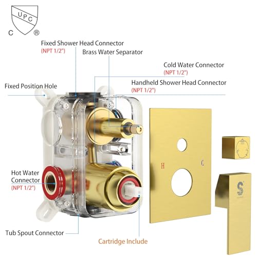 Image of SR SUN RISE 12'' All-Metal Shower System with Tub Spout Handheld Sprayer