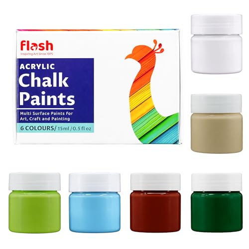 Image of Flash Acrylic Chalk Paint Set | Chalky Finish | 6 Colors The Botanical Palette | 15 ml, 0.5 fl oz Each | High Pigment Strength | Non Fading | Indoor /Outdoor | Non Toxic | Multi-Surface Paint | Pro Artist, Hobby Painters & Kid