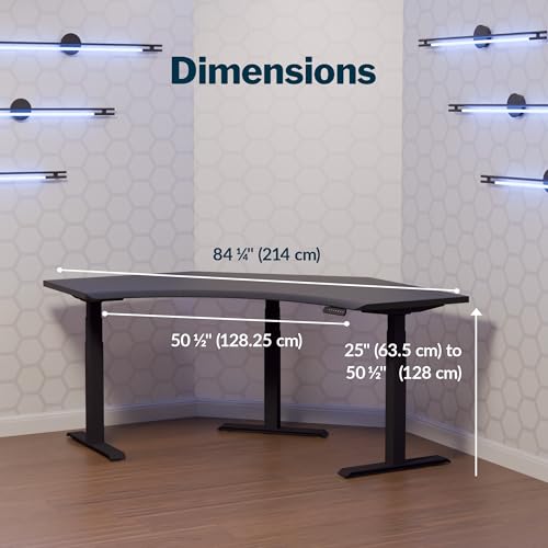Image of Vari Command Center Electric Standing Desk - 120 Curved Sit-Stand Gaming Desk Corner Workstation for Triple Monitors + Sloped Front Edge, 4 Height Settings, 200 lb Capacity (Black Top /Black Legs)