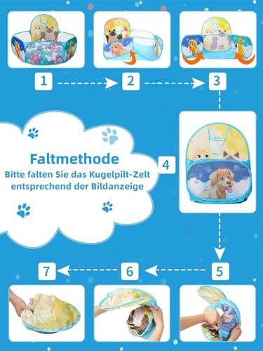 Katze & Hund bällebad baby für Kleinkind mit Basketball-Ring Klappbarer Pop-Up bällebad kinder für Mädchen Jungen Indoor Outdoor Spiel Hund Ballbad 120 cm Breite Spielhauszelt Bälle NICHT enthalten