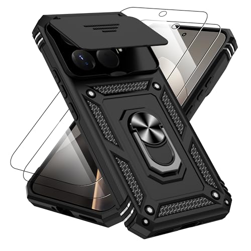 Gritup Hülle für Xiaomi 15T Pro Handyhülle mit 2 Stück Schutzfolie Slide Kameraschutz Militärqualität Stoßfest Schutzhülle 360 Metall Ständer Case für Xiaomi 15T Pro Schwarz