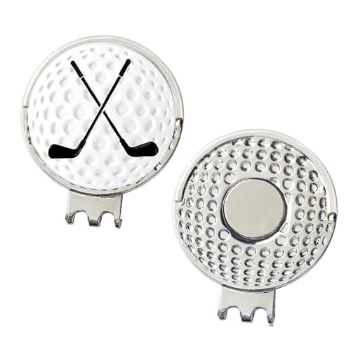 Myartte Golf Ball Marker Hat Clip Poker Chip 0.96 Inch Ball Markers Golf Gift for Men Women Golfer Assorted Pattern Stainless Iron 2 Hat Clip with 2 Golf Marker (Total 4 PCS)