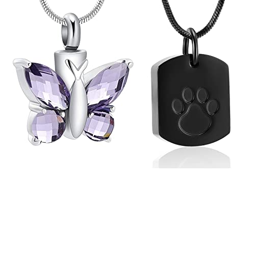 Minicremation Cremation Jewelry Urn Necklace For Ashes For Pet, Paw Print Memorial Ash Jewelry, Keepsake Pendant For Pet's Cat Dog's Ashes With Filling Kit #TOP18
