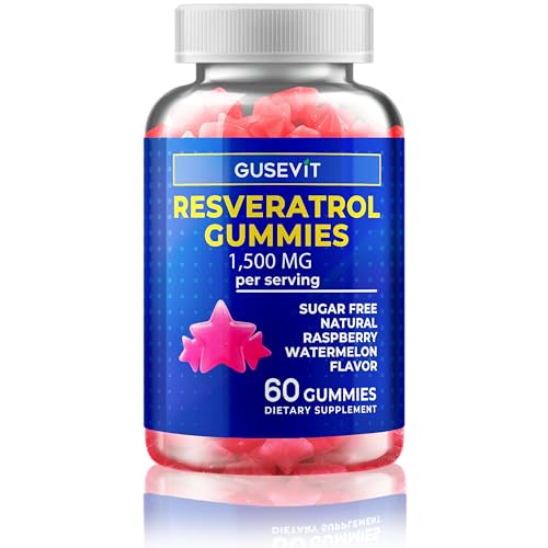 Gusevit - Resveratrol Gummies - Sugar Free Natural Raspberry Watermelon Flavor Powerful Antioxidant Anti-Aging & Immune Support - Vegan Friendly & Gluten Free