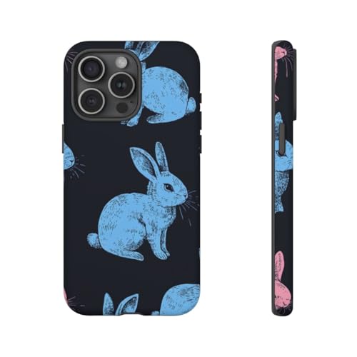 Coque rigide mate iPhone 15 Pro Max lapin coloré fond noir