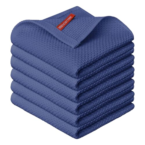 Artoid Mode Dark Blue 100% Cotton Soft Kitchen Cleaning Cloths 30x30 cm, Pack of 6 Dish Cloths Towels Washable Absorbent for Washing up