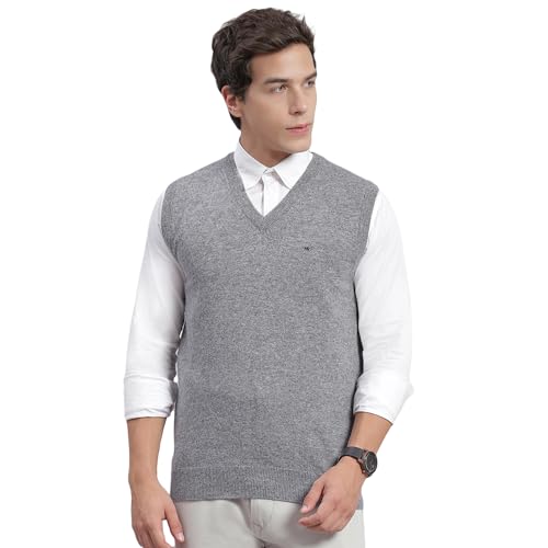 Image of Monte Carlo Off White Solid V Neck Sweater | Warm Woolen Pullover for Men | Soft Comfortable Knitted Winter Wear Sweater for Men's