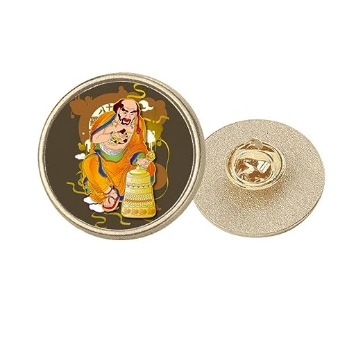 Broche ronde en métal doré dix-huit arhats M idée cadeau original et symbolique pour homme femme