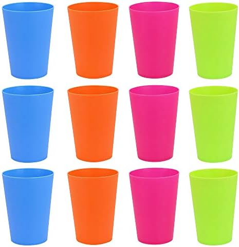 GOLRISEN 12 Pcs Plastic Cups Reusable BBQ Cups 250ml Plastic Cups for Indoor or Outdoor Parties Camping (4 Colors)