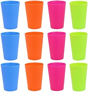 GOLRISEN 12 Pcs Plastic Cups Reusable BBQ Cups 250ml Plastic Cups for Indoor or Outdoor Parties Camping (4 Colors)