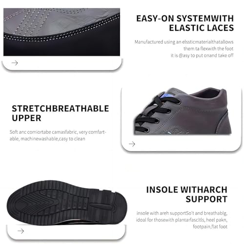 Asifn Men's Casual Leather Boots For Walking Lace-Up Slip-On Comfortable Adjustable Round Toe Flat Office Shoes3