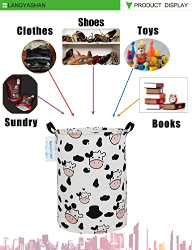 Image of Storage Bin, Canvas Fabric Collapsible Organizer Basket for Laundry Hamper,Toy Bins,Gift Baskets, Bedroom, Clothes,Baby Nursery (Spotted Cow)