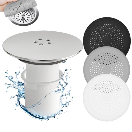 Shower Drain Cover, Chrome Shower Trap Cover With 3 Silicone Drain Protector, 90mm / 115mm Shower Plughole Cover, Shower Tray Plug Hole Cover Fast Flow Shower Tray Waste(White)