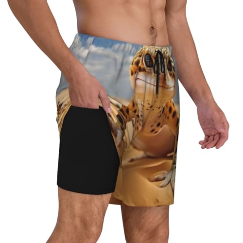 Short de bain léger homme motif léopard sable Gecko