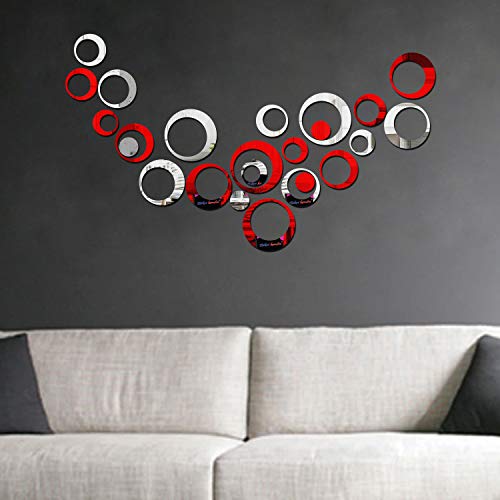 Image of Bikri Kendra - 24 Ring Black & Red(2) 3D Acrylic Mirror Wall Decor Stickers - for Drawing Room Living Room Bedroom Kids Room Home & Office Sticker