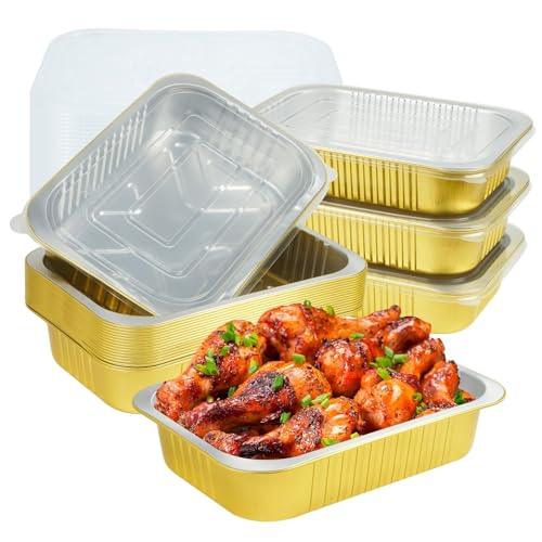 20-Pack 11"×8"×2" Gold Foil Pans with Lids | 5 LB Heavy Duty Food Container image 2
