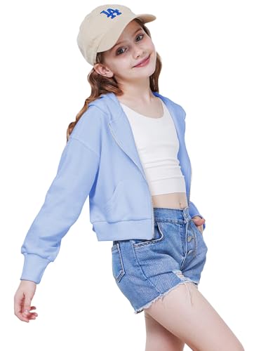 WULFUL Girls Casual Zipper up Sweatshirts Crop Jackets for Teens3