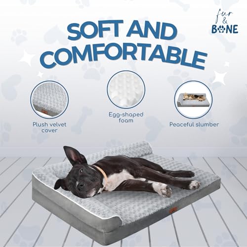 Fur & Bone Velvet Large Dog Bed - Orthopedic Dog Mattress with Egg Crate Foam for Joint Support - Non-Slip Bottom - Washable Bed - Puppy Bed - Crate Large Dogs - Image 3