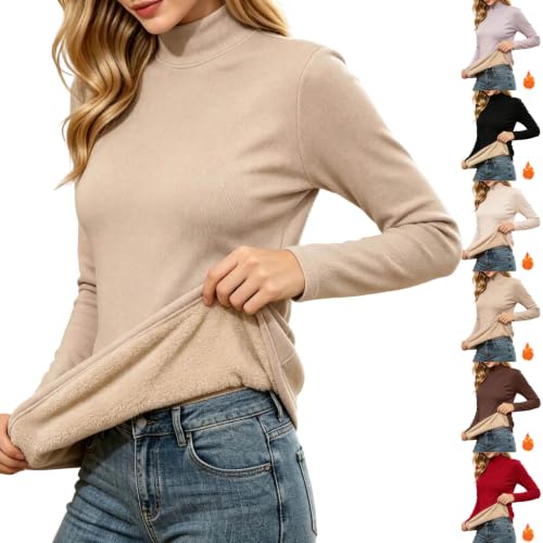ANANASURF Women's Thermal Top Long Sleeve Fleece Lined Undershirts Khaki - image 1