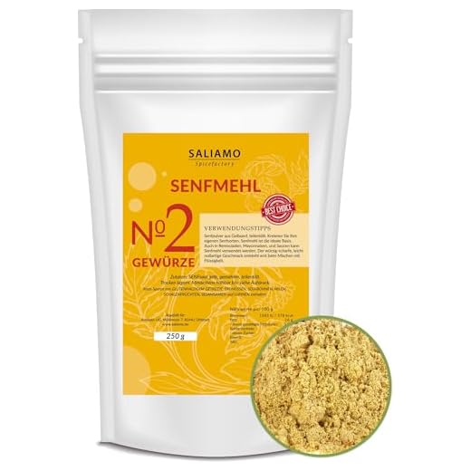 Saliamo | 250g Senfpulver, Senfmehl, Senfkörner gemahlen, teil entöltest Senfpulver - eignet sich zu Herstellung von Senf, 100% naturrein aus Senfkörnern gewonnen.