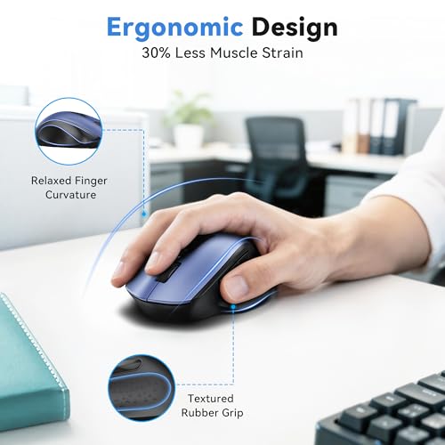 Image of TECKNET Wireless Mouse for Laptop, Dual-Mode Bluetooth Wireless Mouse | (BT5.2 /3.0 & 2.4G) Connection, Ergonomic Design, 5-Level DPI, Silent Click, Compatible with Laptop /PC /Windows /Chromebook