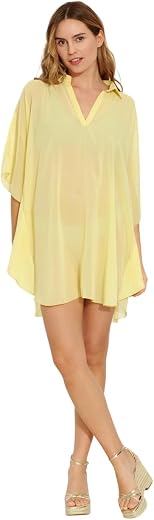 SUN-ROSE FASHIONS Solid Plain Beach Kaftan Caftan Cover up Beautiful Collar Neck